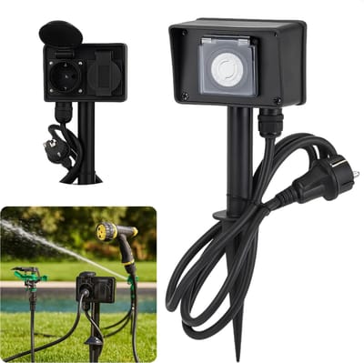Cheqo® Tuinstekkerdoos Met Timer - 2 Stopcontacten - Zwart - Buitenstopcontact - Timerfunctie - Outdoor Gebruik - Elektrische Aansluiting - Tuinaccessoires - Ideaal voor Kerst