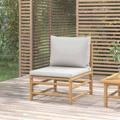 Tuinbank Bamboe - Loungemeubel Outdoor - Buiten Ontspannen - Modulair Ontwerp - 55x69x65 cm - Lichtgrijs Kussen