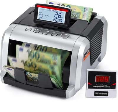 Biljettenteller - Geldtelmachine Geldteller - Geld Verwerken - 3x Valutadetectie - 1000 stuks/min - Wit