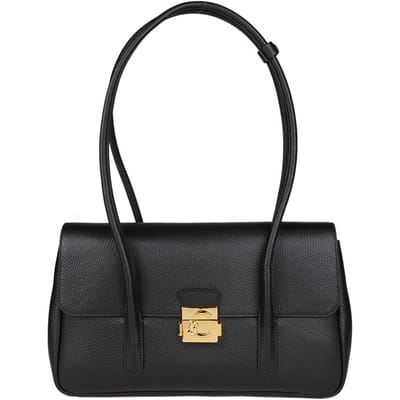 COCCINELLE Leren schoudertas handtas C-Me Lock Handbag Grained Leather Noir zwart