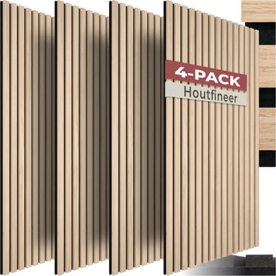 tectake® Akoestische Panelen - Set van 4 - Akoestisch Wandpaneel - 50 x 110 cm - 2,2 m² - Wandpanelen met Aanpasbare Grootte - Lattenwand van MDF en Houtfineer - Geluidsisolatie - Stijlvolle Wanddecoratie - Eenvoudige Montage - Licht Eiken