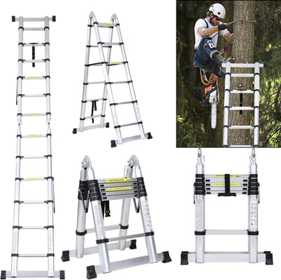 Telescopische ladder - Uittrekbare ladder - Veilig klussen - Antislip en vingerklem bescherming - 38 meter - Zilver