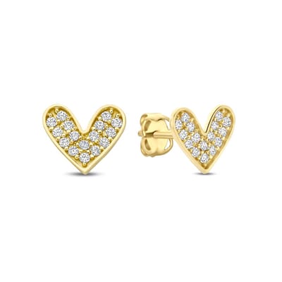 New Bling - 9NBG-0893 - 14K geelgouden Oorknoppen – Hart met Zirkonia – Dames Oorbellen