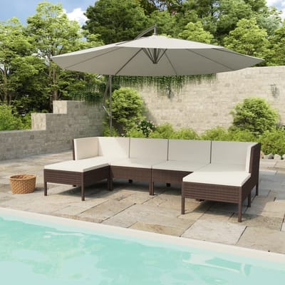 vidaXL - 6-delige - Loungeset - met - kussens - poly - rattan - bruin