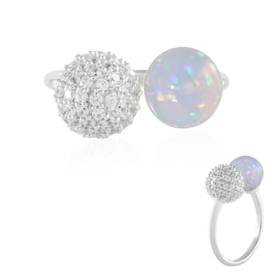 Cavill - Zilveren ring met Welo-opaal 2,74 ct en 81 Cambodjaanse zirkonia pavé 1,70 ct - 925 Sterling Zilver Platina - Elegante Melo Essence ring