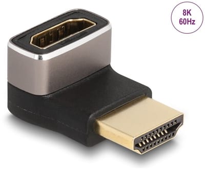Delock HDMI Adapter male to female 90° downwards angled 8K 60 Hz grey metal