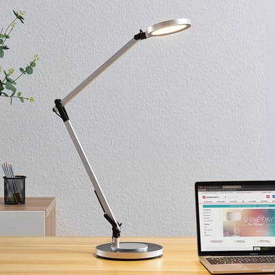 Lindby LED burealamp Rilana met dimmer, zilver