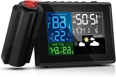 Weerstation met Projectie - Buiten thermometer - Weer voorspellen - Dubbele Alarm Functie - 16.5 cm - Zwart