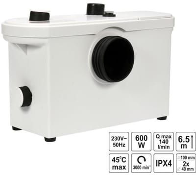 Vorel 75951 - WC Pomp met Vergruizer - 600W - IPX4 - 6,5 m