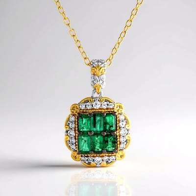 Cavill - Zilveren halsketting verguld - 1,458 ct Zambia smaragd achthoek - 0,482 ct zirkonen - elegante damesketting 925 sterling zilver
