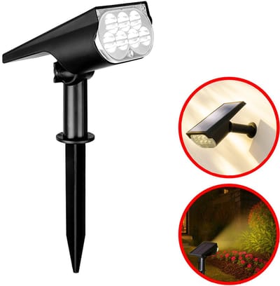 Best Active Solar Spotlight Tuinverlichting op Zonne Energie - Warm Wit Licht - Dag- en Nachtsensor - 7 LED Lampen - IP65 Waterbestendig - Tuinlampen op Zonneenergie Buiten - Solar Tuinverlichting - Wandlamp - Zwart