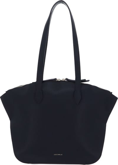 COCCINELLE Leren Shopper Flare Shoulder Bag Grained Leather Midnight Blue Donkerblauw