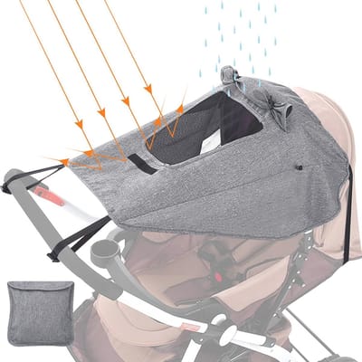 Thijox - Universeel zonnescherm voor kinderwagen, buggy en reiswieg - Waterbestendig zonnezeil met UV-bescherming 50+, grijs met kijkvenster - Ideaal