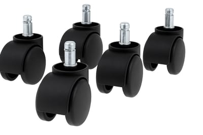 Set van 5 Universele Bureaustoelwielen – 50 mm – Met Click-On Systeem – Voor Alle Vloeren – 250 kg Belastbaar