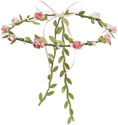 Bloemenkrans - Bloemen haarband - Feestelijke Accessoires - Rozen en Eucalyptus - Diameter 19 cm - Roze