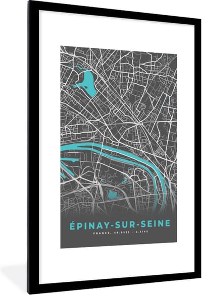 Fotolijst incl. Poster - Frankrijk – Épinay-sur-Seine – Stadskaart – Plattegrond – Kaart - 80x120 cm - Posterlijst