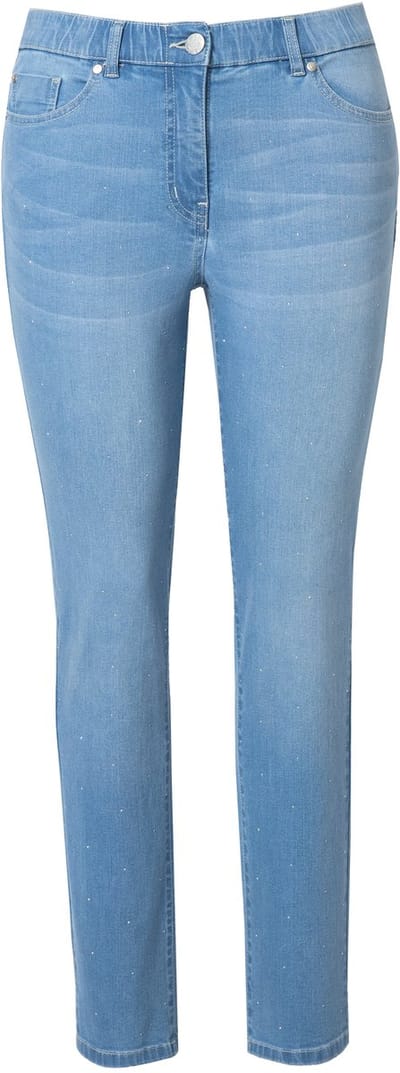 Ulla Popken - Dames - Jeans Sarah siersteentjes smalle pijpen - Licht blauw denim - Maat 42