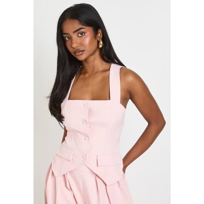 boohoo Dames Gilet Tailleur Met Vierkante Halslijn | Roze | Maat: 36
