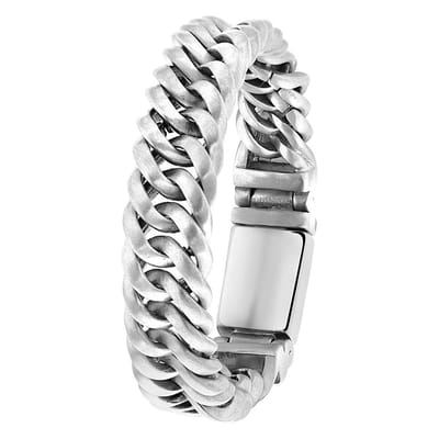Lucardi Heren Schakelarmband mat - Staal - Armband - Vaderdag Cadeautje - 21 cm - Zilverkleurig