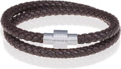 Memphis leren wrap armband Donkerbruin Zilverkleurig-20cm