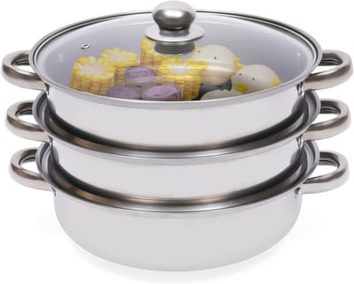 Stoompan Set - 3-laags Kookpan - Gezond Koken - Roestvrij Staal - 28 cm - Zilverkleurig