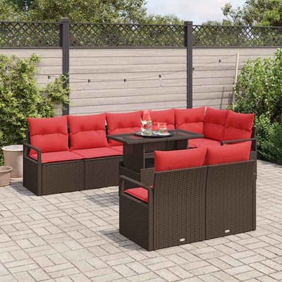 vidaXL - Tuinbank - Set - 9 - st - 8-Aantal - zitplaatsen - Bruin - en - Rood
