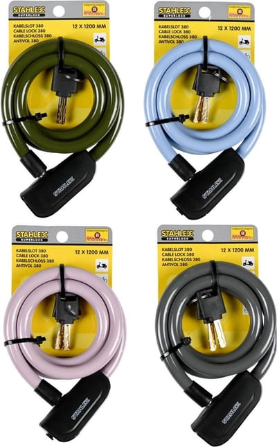 Stahlex Kabelslot - extra beveiligd - stootvast kunststof - Ø 12 x 1200 mm - inclusief 2 sleutels