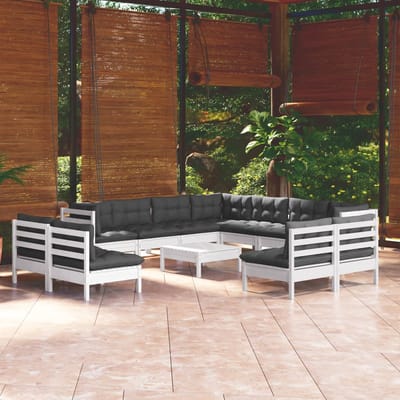 vidaXL - 12-delige - Loungeset - met - kussens - massief - grenenhout - wit