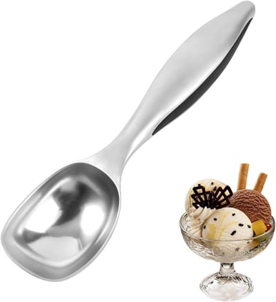 Professionele IJsbollepel van RVS - Ideaal voor IJs, Melonbollen en Desserts - 17.5 cm Lang, Zwart en Zilver