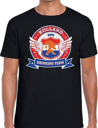 Zwart Holland drinking team t-shirt / t-shirt rwb heren - Nederland/supporter kleding S