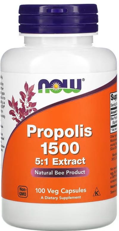 NOW Foods Supplements, Propolis 1,500 mg with 5:1 Concentrate, Natural Bee Product, 100 Veg Capsules