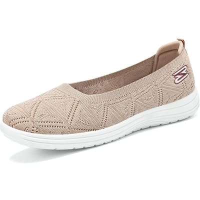 Damesschoenen Casual Schoenen In Zomer Zachte Zool Zonder Vermoeidheid, Veelzijdig Ademend Moederschoenen Eén Voet Luie Schoenen Vliegend Mesh Schoenen 41 beige