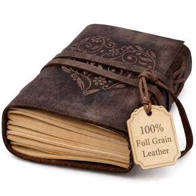 moonster Leren dagboek, gelinieerd, met hartmotief, kleine notitieboeken, gelinieerd, 18 x 13 cm, kraftpapier, 400 pagina's, gelinieerd papier, inspirerende geschenken voor vrouwen