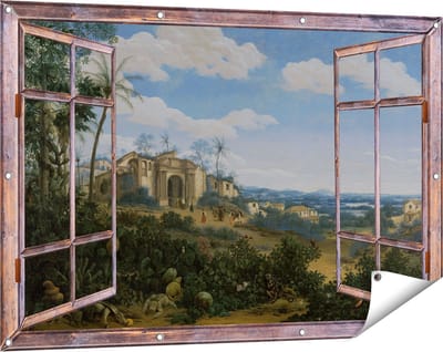 Gards Tuinposter Doorkijk Gezicht op Olinda, Brazilië - Frans Jansz. Post - 120x80 cm - Tuindoek - Tuindecoratie - Wanddecoratie buiten - Tuinschilderij
