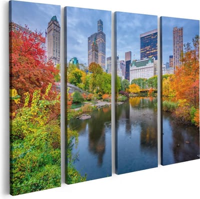Artaza Canvas Schilderij Vierluik Kleurrijke Central Park Tijdens De Herfst - 80x60 - Foto Op Canvas - Canvas Print