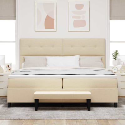 vidaXL - Boxspring - bed - met - hoofdeinde - Crème - 200 - x - 200 - cm - Stof