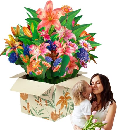 Pop-up Kaart - Wenskaart Bloemen - Verjaardag Vieren - 3D Bloem Design - 22 cm - Lila