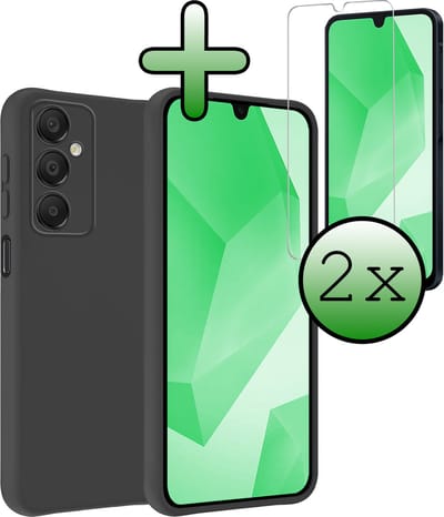 Hoesje Met 2x Screenprotector - Geschikt voor Samsung Galaxy A16 - Sterk & Shockproof - Back Cover - Siliconen Case - Telefoon Hoes - Zwart