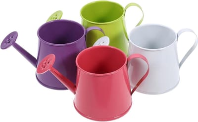 Mini Gieter Ornamenten - Miniatuur Decoratie - Poppenhuis Decor - Set van vier stuks - 11.5 cm lengte - Multicolor