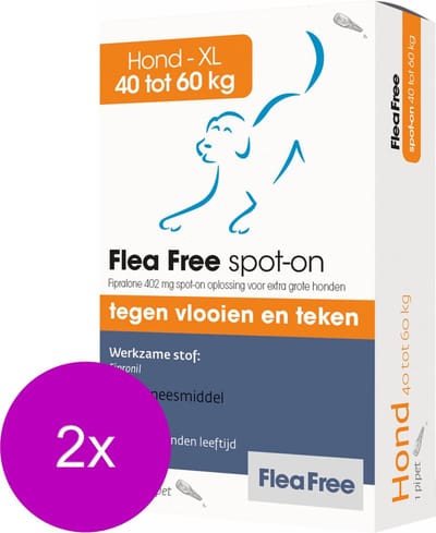 Flea Free Spot-On Hond Xlarge - Anti vlooien en tekenmiddel - 2 x 1 pip 40-60 Kg