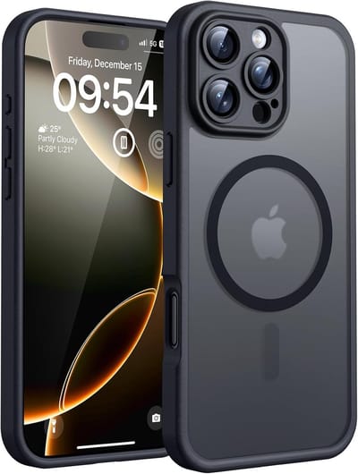 voor iPhone 16 Pro Case Compatibel met MagSafe, Volledige Camerabescherming, Schokbestendig Anti-vingerafdruk Anti-slip Hoesje Dunne Translucente Matte Backcover 6,3-Inch, Zwart
