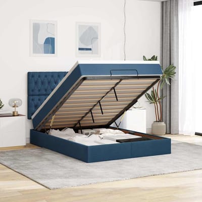 vidaXL - Ottoman - bed - met - matras - en - LED's - 140x200cm - stof - blauw
