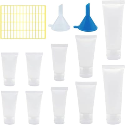 Vulbare Squeeze Flessen - 10 Stuks Reiskits, Transparante Plastic Flessen met Trechter voor Shampoo, Conditioner en Toilettas (15ml/20ml/30ml/50ml)