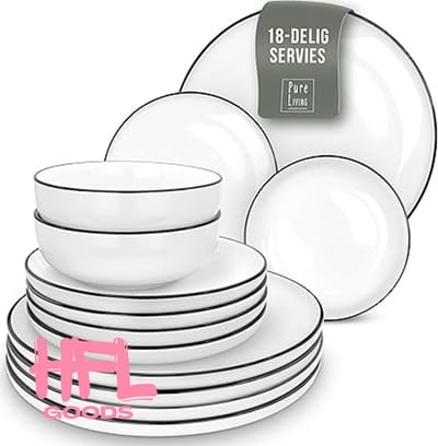 HFL Goods Serviesset - Scandinavische Stijl - 18 Delige Serviesset - 6 Personen - Wit Porselein