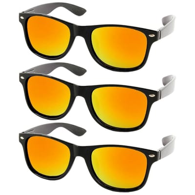 Fako Fashion - 3x Zonnebril Zwart - Heren Zonnebril - Dames Zonnebril - Classic - UV400 - Zwart - Goud/Rode Spiegelglazen - 3 Stuks