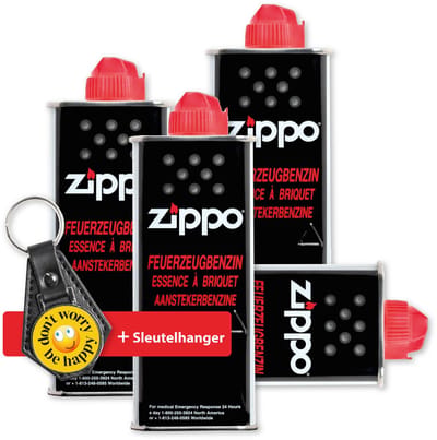 Zippo benzine aansteker - Vloeistof - Vullen - Schone Verbranding - 4 x 125 ml - Kind veilige Sluiting - met sleutelhanger kado
