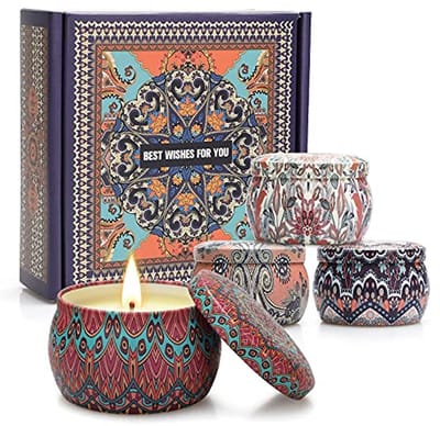 Geurkaarsenset 4 stuks - Ideaal Cadeau voor Vrouwen - Verlicht Stress - Perfect voor Verjaardag, Kerst, Valentijnsdag, Moederdag