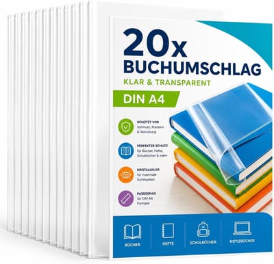 SnelShoppen - 20x Transparante Boekomslagen DIN A4 - Boekbescherming voor Schoolboeken, Schriften, Notitieboeken - Heldere Omslagen voor Perfecte Besc