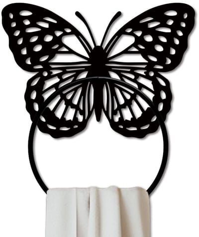 Dailygoods- Handdoekhouder Zwart - Handdoekrek Wandmontage - Handdoekring Vlinder - Decoratieve Handdoekhouder - Voor Badkamer/Keuken - Uniek Dierenthema