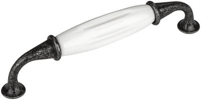 2 x Meubelgreep JOHANNA Boorgatafstand 128 mm Antiek-zilver-wit Porseleingreep van SOTECH